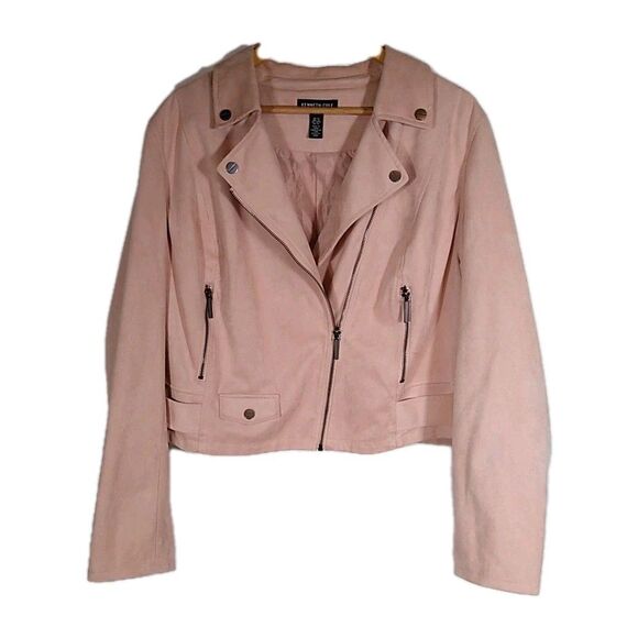 KENNETH COLE Women's Moto Jacket Faux Suede Machine Washable Pale Pink Sz 1X EUC - Picture 1 of 10